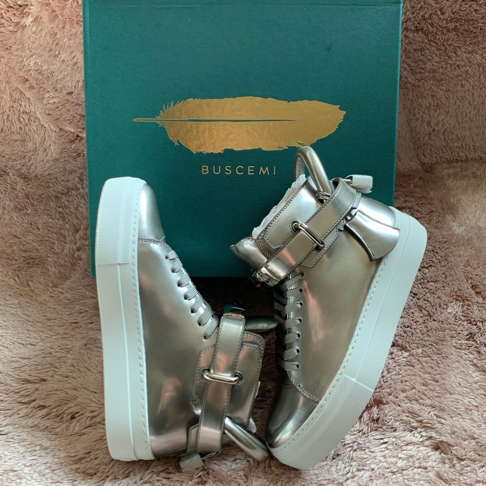 MSRP $1000 Buscemi Platinum High Top Platform Sneakers Made in Italy
